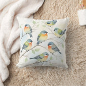 水彩花鳥図 ブランチの可愛い鳴き鳥 クッション (ブランケット)