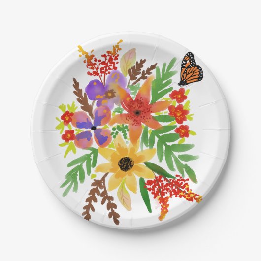 水彩花02カスタム紙プレート7" ペーパープレート (正面)