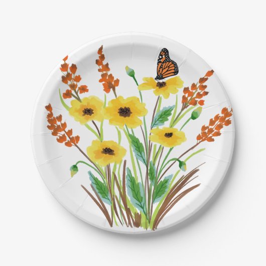 水彩花07カスタム紙プレート7" ペーパープレート (正面)