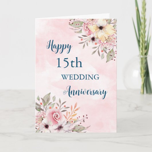 水彩花15結婚周年記念カード カード (正面)