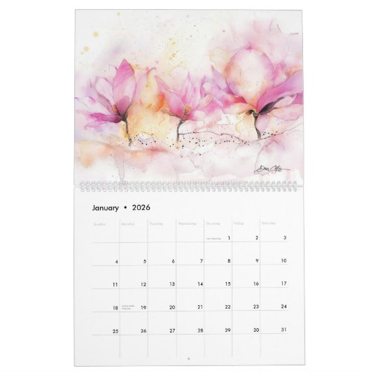 水彩花1 カレンダー (1月 2026)