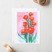 水彩花1 (4.25 x 5.5")フラットノートカード ノートカード (正面/裏面インサイチュ)