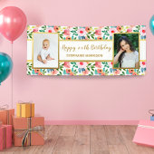 水彩花2枚フォトカスタム文字誕生日B 横断幕
