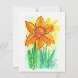 水彩花2 (4.25 x 5.5")フラットノートカード ノートカード