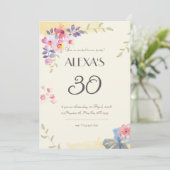 水彩花30歳の誕生日の招待状 招待状 (スタンド正面)