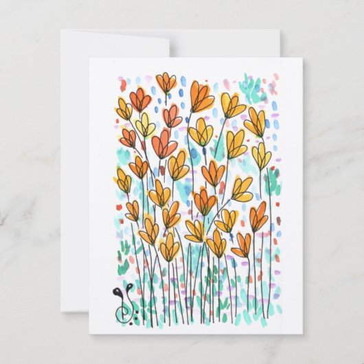 水彩花3 (4.25 x 5.5")フラットノートカード ノートカード (正面)