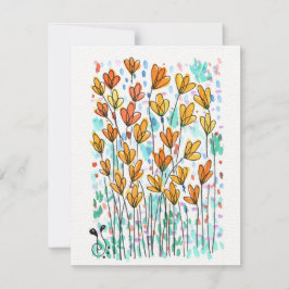 水彩花3 (4.25 x 5.5")フラットノートカード ノートカード