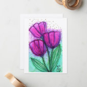 水彩花4 (4.25 x 5.5")フラットノートカード ノートカード (正面/裏面インサイチュ)