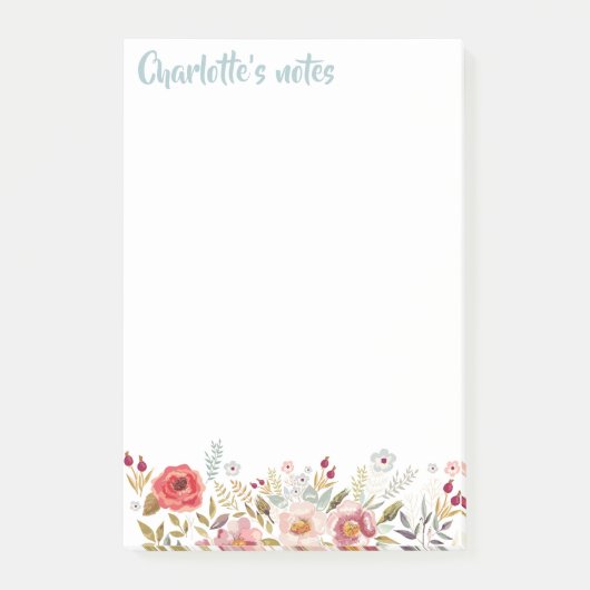 水彩花4 x 6スティッキーポストイットノート ポストイット (正面)