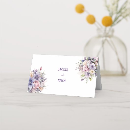 水彩花。ウェディング. プレイスカード (正面)