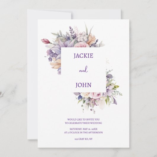 水彩花。ウェディング. 招待状 (正面)