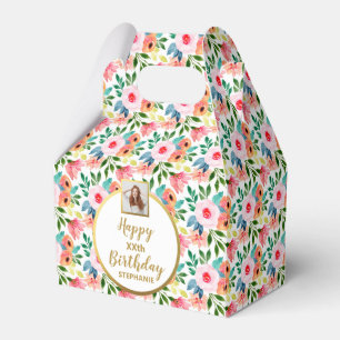 水彩花、カスタム写真、ハッピーバースデー フェイバーボックス