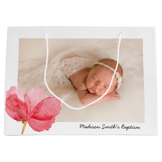 水彩花《キリスト教》洗礼式や命名式洗礼 ラージペーパーバッグ (正面)