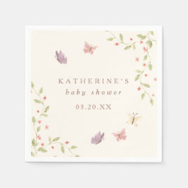 水彩花&バタフライガールベビーシャワー スタンダードカクテルナプキン