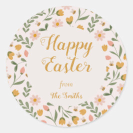 水彩花&ミツバチ春イースターステッカー ラウンドシール