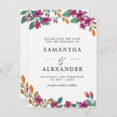 水彩花&モダンタイポグラフィ結婚ズ 案内ポストカード (正面/裏面)