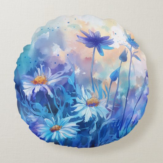 水彩花 – ラウンドフローラ装飾用クッション ラウンドクッション (正面)
