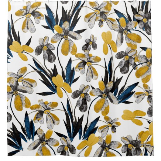 水彩花：夏鮮やか模様。 シャワーカーテン (正面)