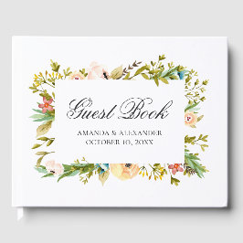 水彩花。桃結婚の。植物学の ゲストブック