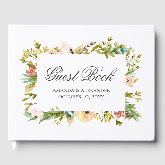 水彩花。桃結婚の。植物学の ゲストブック (正面)