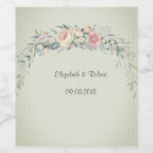 水彩花、水玉模様 ワインラベル (シングルラベル)