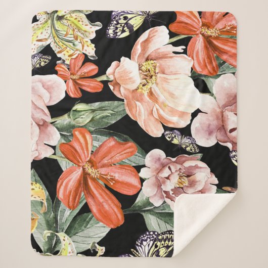 水彩花：牡丹バラユリ シェルパブランケット (正面)