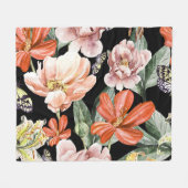 水彩花：牡丹バラユリ フリースブランケット (正面(横))