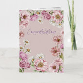 水彩花、牡丹、アネモネ、デイジー 箔グリーティングカード (正面)