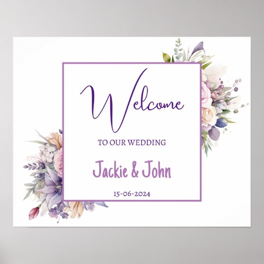 水彩花。結婚歓迎サイン。 ポスター (正面)