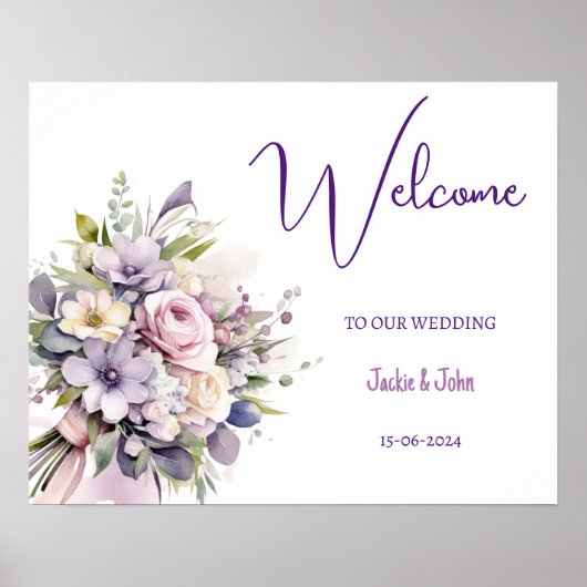水彩花。結婚歓迎サイン。 ポスター (正面)