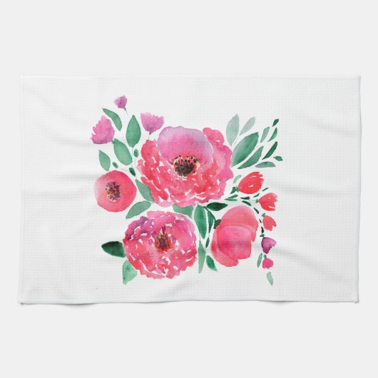 水彩花、花束。 キッチンタオル (横)