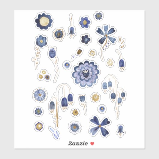 水彩花（青） シール (シート)