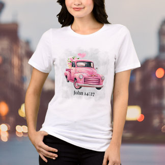 水彩花 Vintage ピンク トラック 聖書の詩 トライブレンドＴシャツ