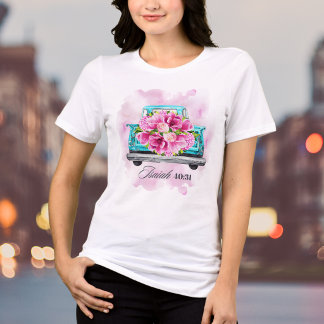 水彩花 Vintage 青いトラック 聖書の一節 トライブレンドＴシャツ