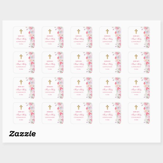 水彩花First Communion スクエアシール (シート)