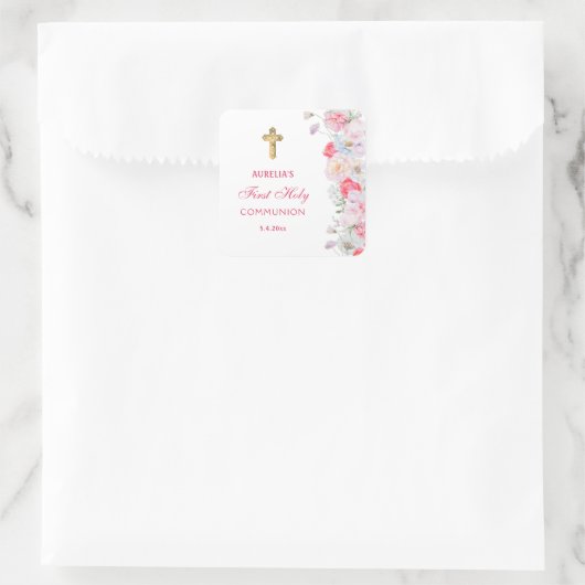 水彩花First Communion スクエアシール (バッグ)