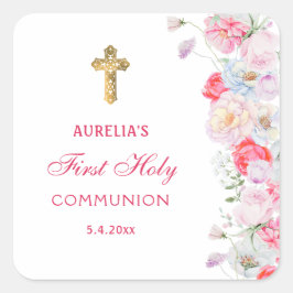 水彩花First Communion スクエアシール