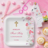 水彩花First Communion ペーパープレート (パーティー)