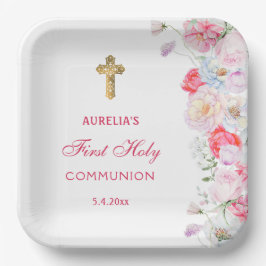 水彩花First Communion ペーパープレート