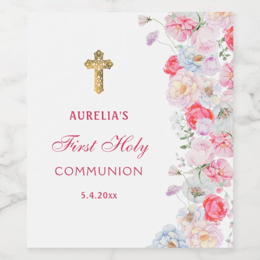 水彩花First Communion ワインラベル (シングルラベル)