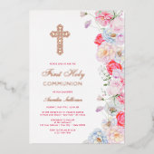 水彩花First Communion 箔招待状 (正面)