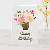 水彩花in花ポット誕生日カード カード (黄色い花)