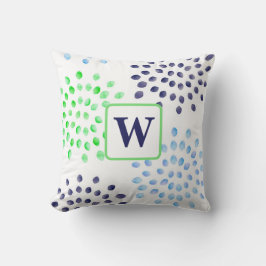 水彩花Mumsネイビーグリーンブルーモノグラム クッション