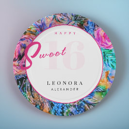 水彩花Sweet sixteen16ピンク ペーパープレート