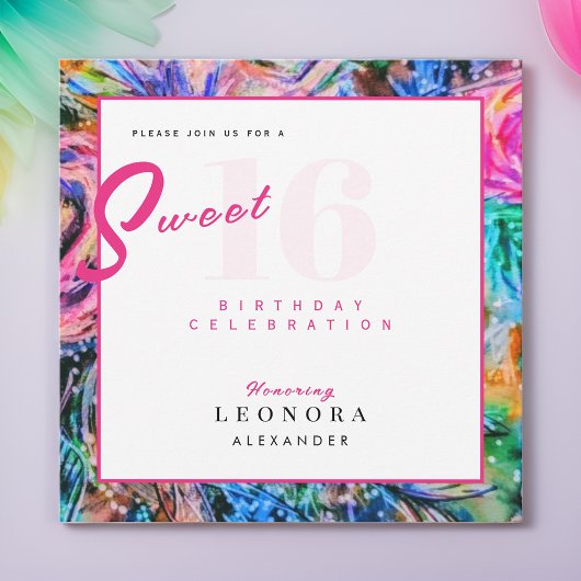 水彩花Sweet sixteen16ピンク 招待状