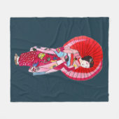 水彩芸者と着物アートテーマ日本 フリースブランケット (正面(横))