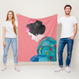 水彩芸者と着物アートテーマ日本 フリースブランケット