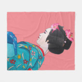 水彩芸者と着物アートテーマ日本 フリースブランケット (正面(横))