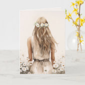 水彩若い女性のデイジー カード (黄色い花)