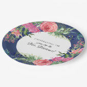 水彩英語ガーデンバラピンクnネイビーフローラ ペーパープレート (アングル)